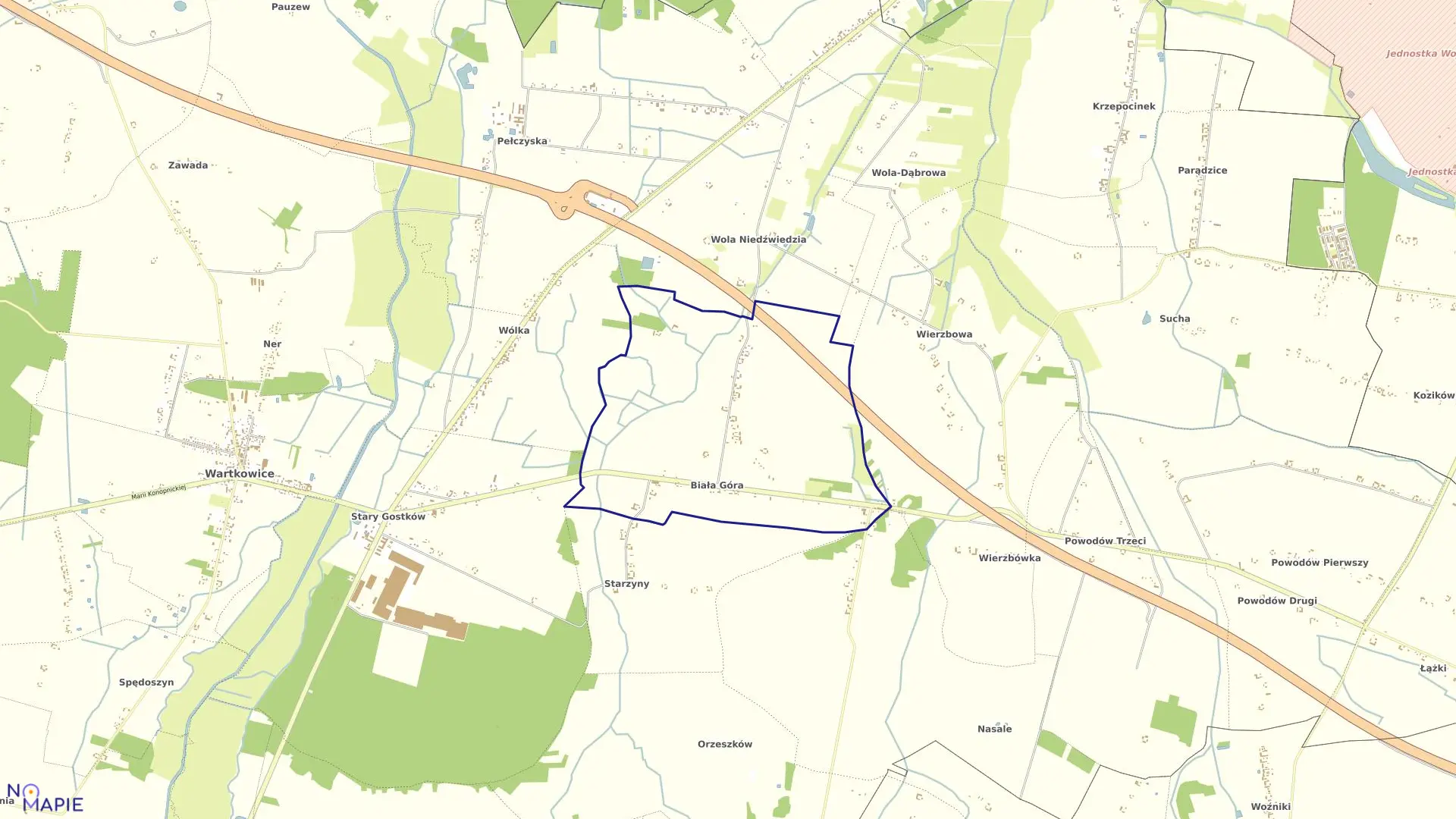 Mapa obrębu BIAŁA GÓRA w gminie Wartkowice