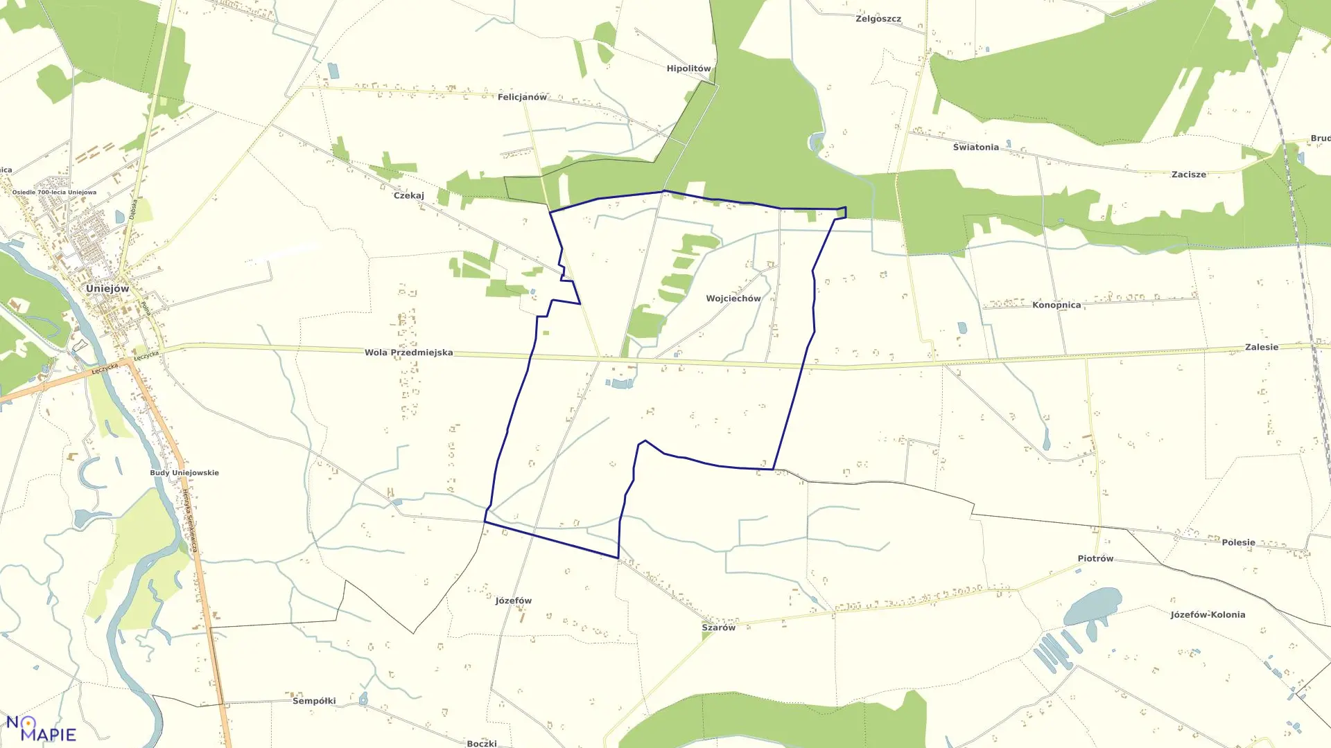 Mapa obrębu BIERNACICE w gminie Wartkowice