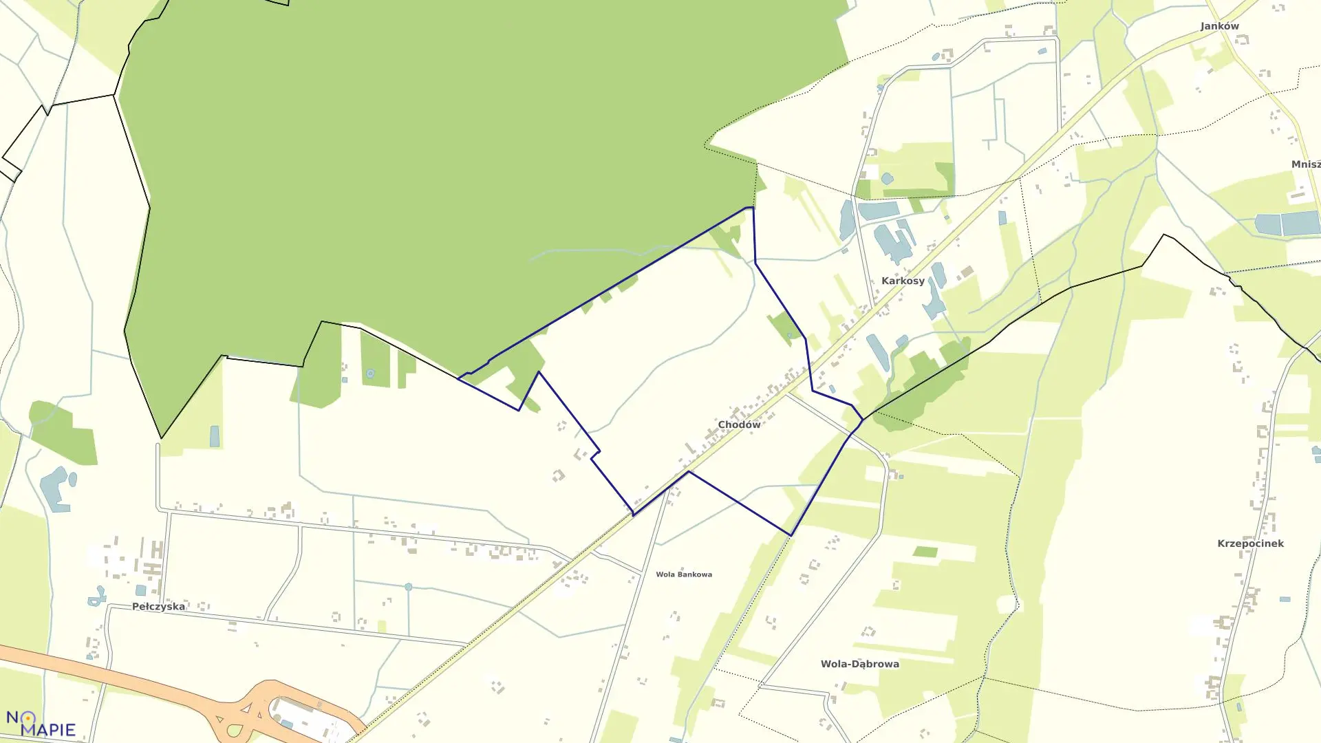 Mapa obrębu CHODÓW w gminie Wartkowice