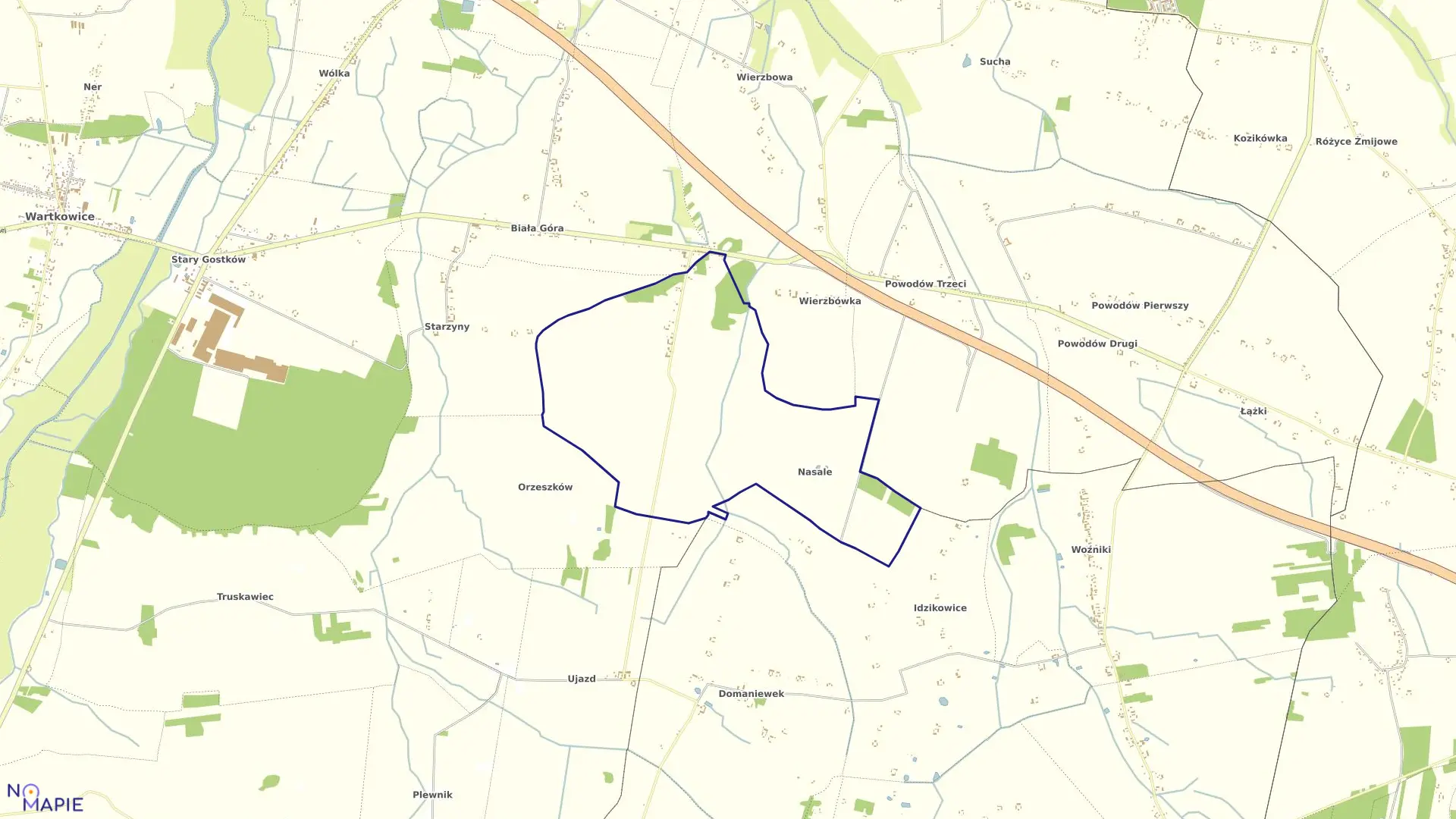 Mapa obrębu DRWALEW w gminie Wartkowice
