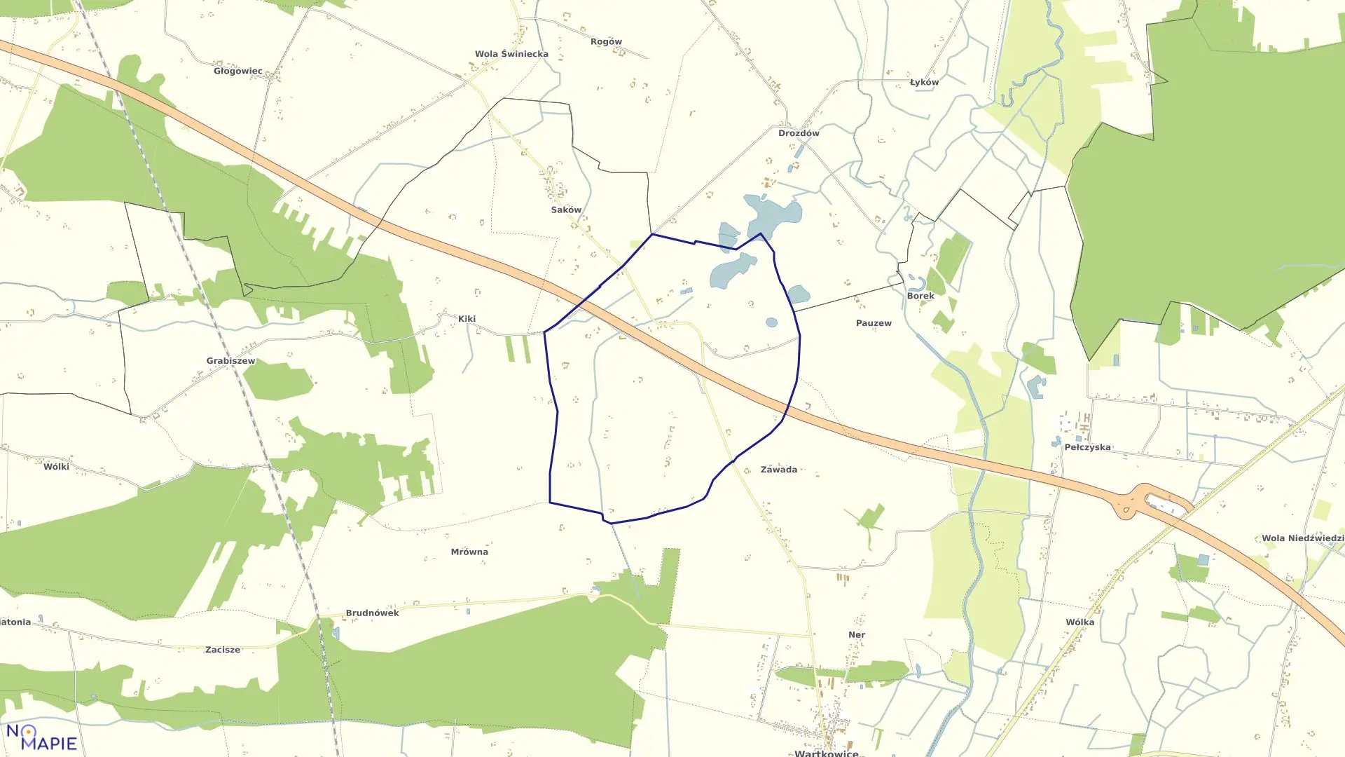Mapa obrębu DZIERŻAWY w gminie Wartkowice