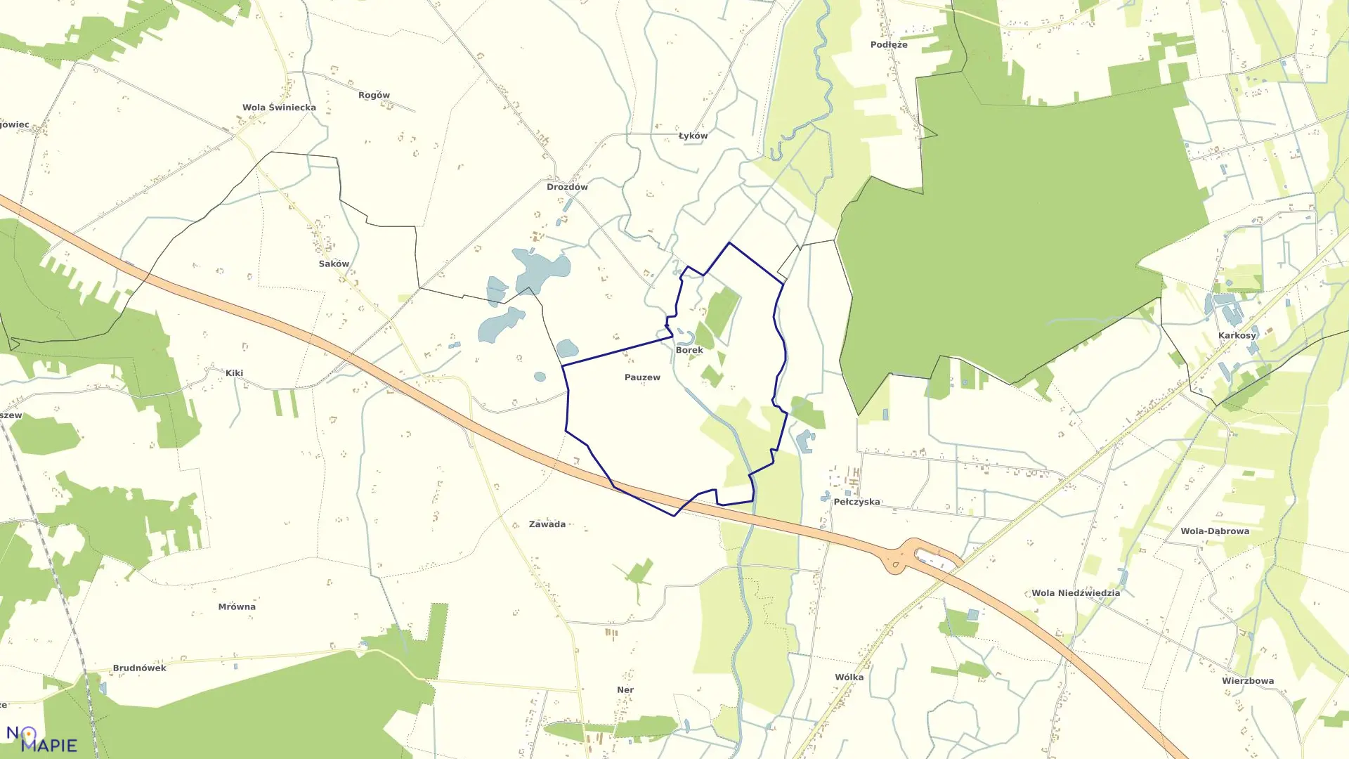 Mapa obrębu PAUZEW w gminie Wartkowice