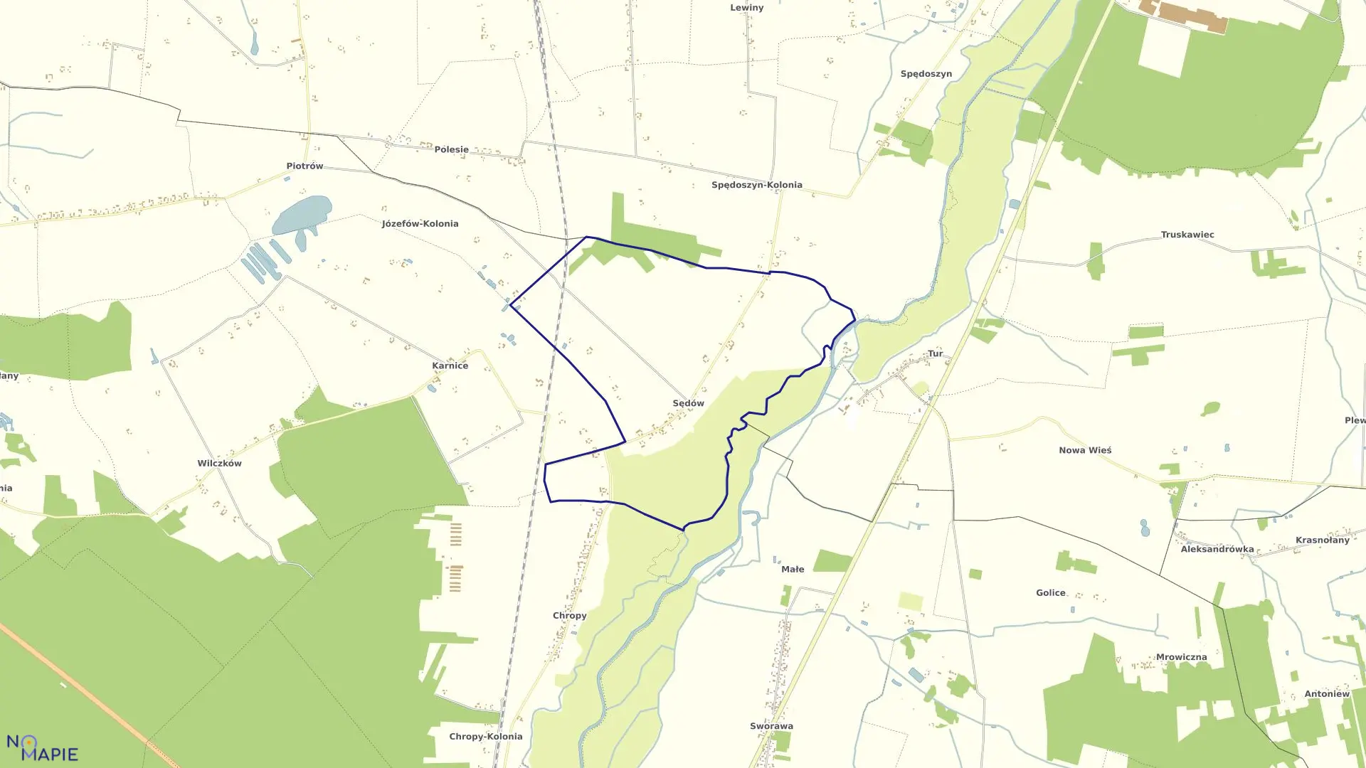 Mapa obrębu SĘDÓW w gminie Wartkowice