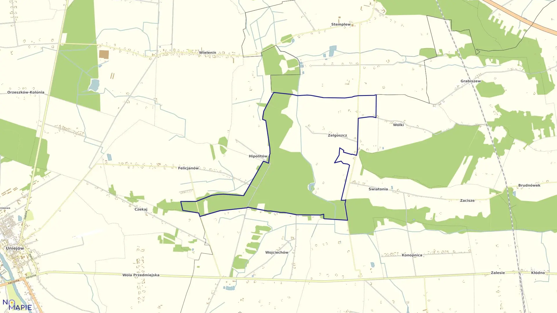 Mapa obrębu ZELGOSZCZ w gminie Wartkowice